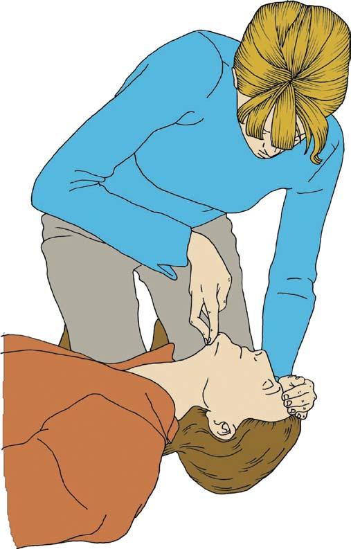 3) turn the victim onto his back and then open the airway using head tilt and chin lift (Figure 2.