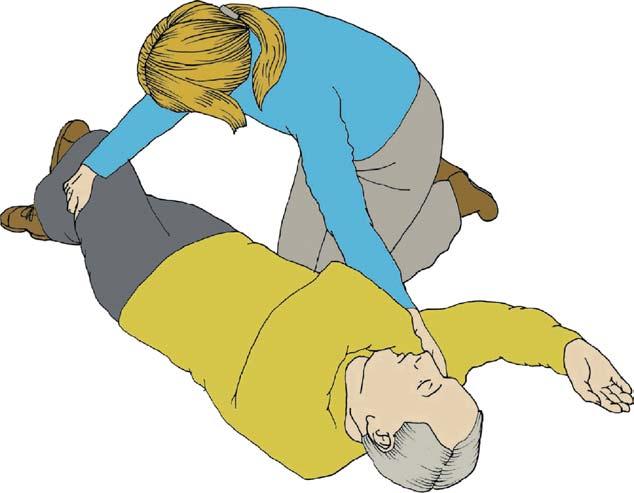 17 With your other hand, grasp the far leg just above the knee and pull it up, keeping the foot on the ground. 2005 European Resuscitation Council.