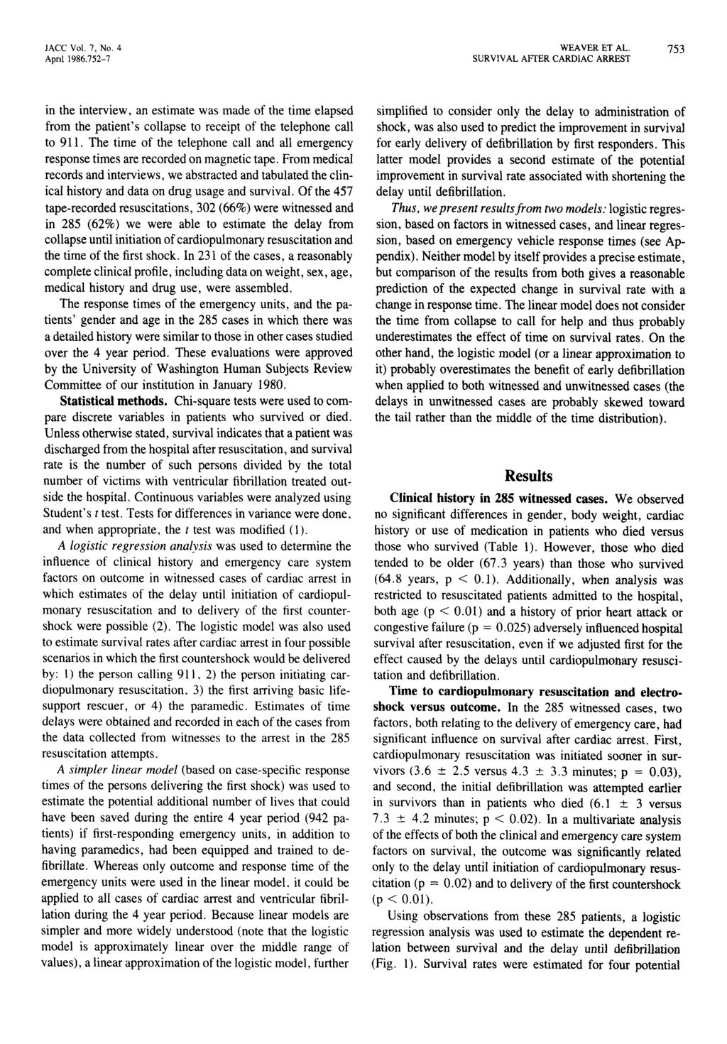 JACC Vol. 7, No.4 Apnl 1986.752-7 WEAVER ET AL.