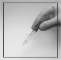 Select a testing capillary Forcefully squeeze the rubber cap of the capillary and dip approximately 5 mm deep into the