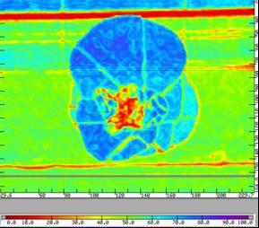 This is a X-section of ultrasonic signals through the part called