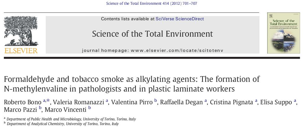 Roberto Bono roberto.bono@unito.it Biological monitoring of exposure to formaldehyde.
