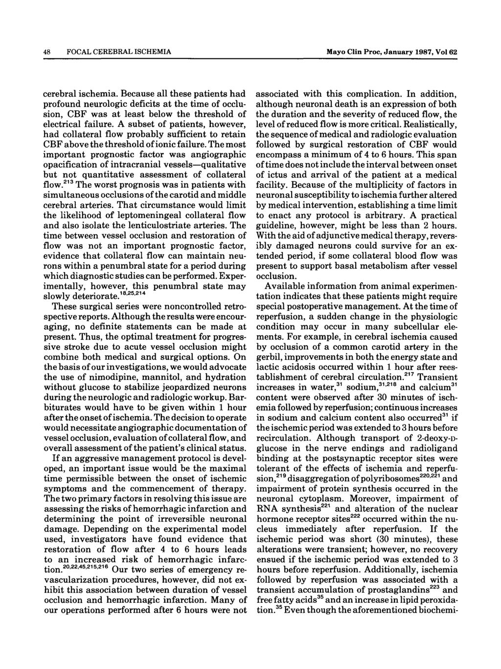 48 FOCAL CEREBRAL ISCHEMIA Mayo Clin Proc, January 1987, Vol 62 cerebral ischemia.
