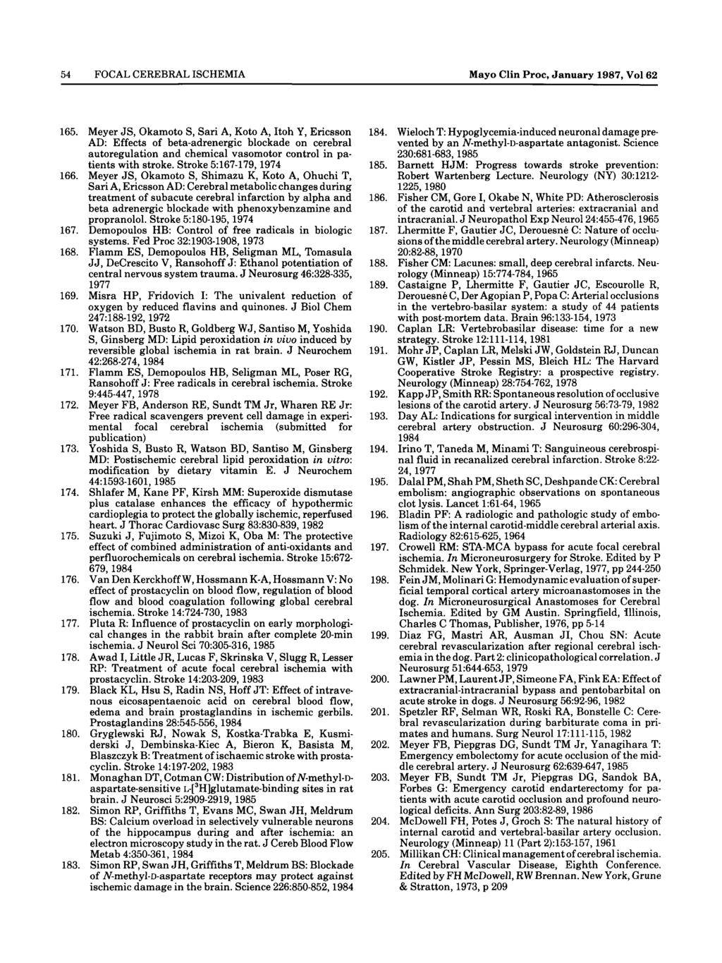 54 FOCAL CEREBRAL ISCHEMIA Mayo Clin Proc, January 1987, Vol 62 165.