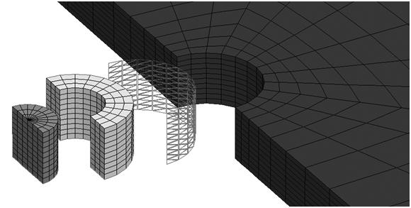 Figure 6 Zoomed-in and exploded view of pile-sand-pipe-backfill system, from left to right: pile, sand, steel pipe and backfill.
