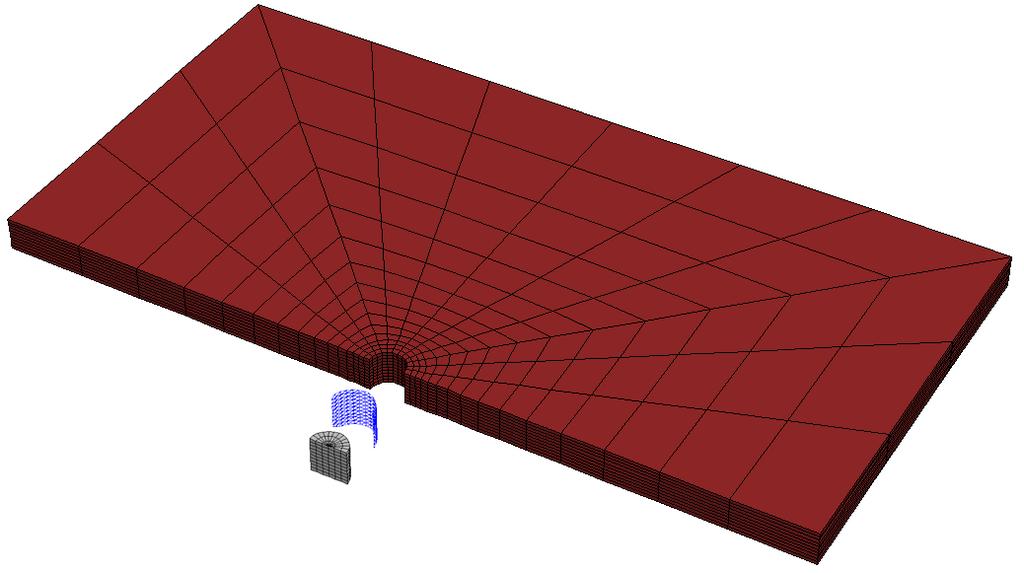Figure 5.4 Single pile 3D mesh The blue line in Figure 5.5 shows the force exerted over the pile versus the pile lateral displacements.