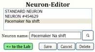 the Standard Neuron (on the left) what usually will be the first step. You can go the current or voltage clamp lab to check the effects of the parameter changes.