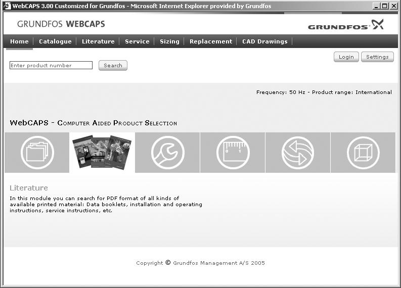 Further roduct documentation WebCAPS WebCAPS is a Web-based Comuter Aided-Product Selection rogram and a web-version of WinCAPS. Available on Grundfos homeage, www.grundfos.