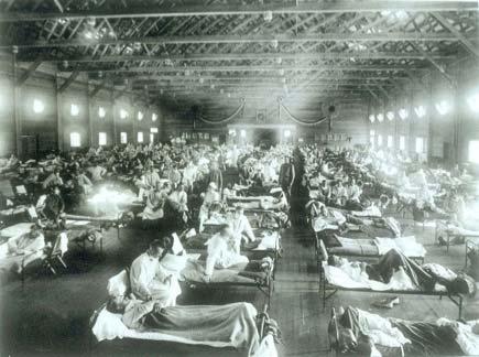 Great pandemic flu 1918-1919 Spanish influenza A H1N1 At least 20 million fatalities (possibly 50-100 million) Over 575,000 in US Mortality estimated at 5%, with up to 1/3 of all humans being