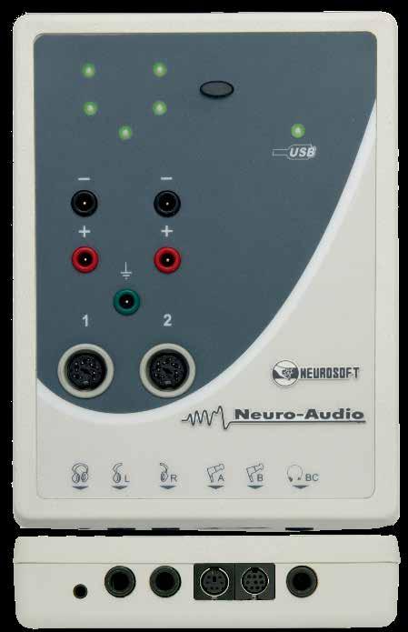 Neuro-Audio (Version 2010) Features One Device for All Audiological Tests Most of the tests needed for your daily audiological practice are in just one box with the size of a small book, powered from
