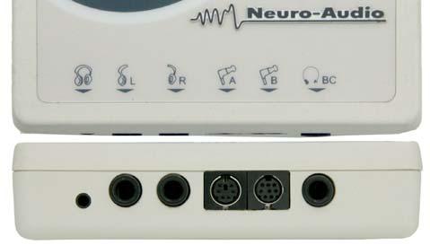 This Neuro-Audio device has: One USB cable to connect device to a computer 2 DIN connectors Set of sockets on side bottom panel to connect all stimulators: headphones, insert earphones, OAE probe and