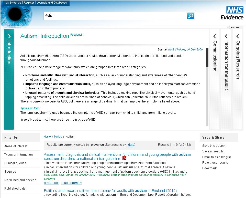 NHS Evidence To be added- the latest NHS evidence image Visit NHS Evidence