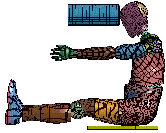 (b) Rigid Impactor Head Skin 2.0m/s Rigid Seat Figure 3-11. Frontal head impact test setup (a) physical test (GESAC 2005), (b) FE-simulation.