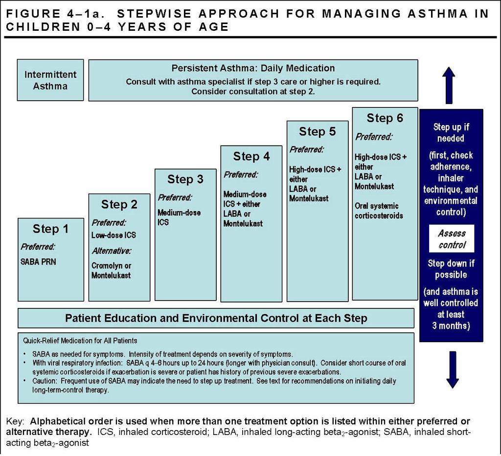 EPR3 Guide to Stepping Therapy Up or Down Step up IF needed FIRST, check adherence THEN, check inhaler technique AND, check environmental control Step Down, IF asthma is well controlled for 3 months