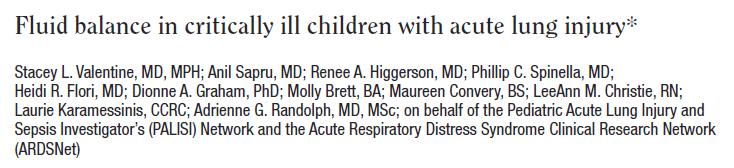 5 large tertiary PICUs 168 Children with ALI Excluded BMT, dialysis on admission Retrospective data collection of daily fluids in and out,