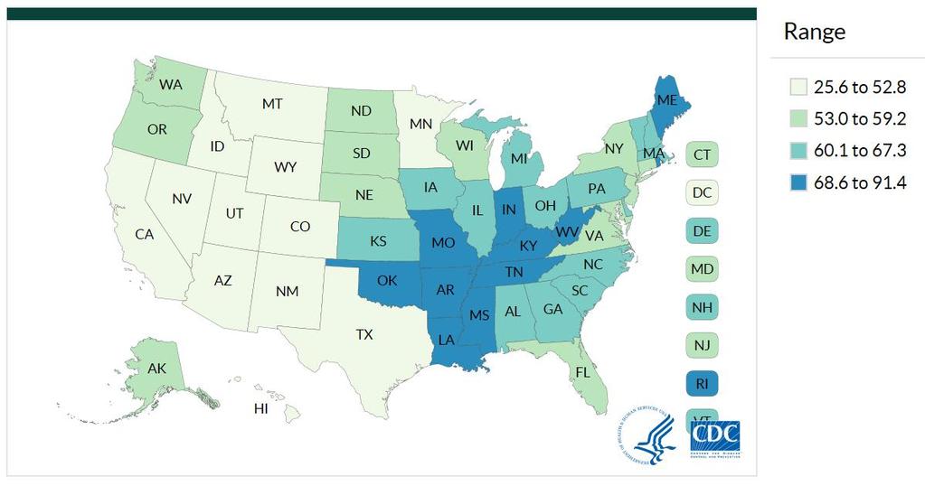 Local impact of lung cancer Incidence rates by state,