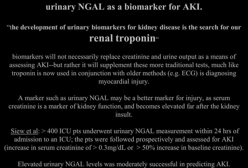 urinary NGAL as a biomarker for AKI.