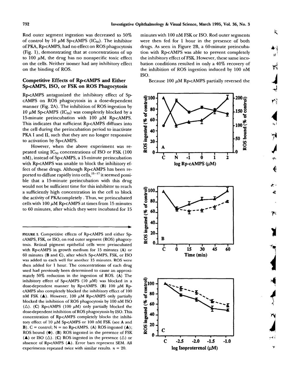 732 Investigative Ophthalmology & Visual Science, March 1995, Vol. 36, No. 3 Rod outer segment ingestion was decreased to 50% of control by 10 /jm Sp-cAMPS (IC 50 ).