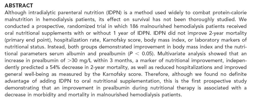 No advantage per se of adding IDPN to adequate oral supplementation Nutritional supplementation, no matter what was the modality