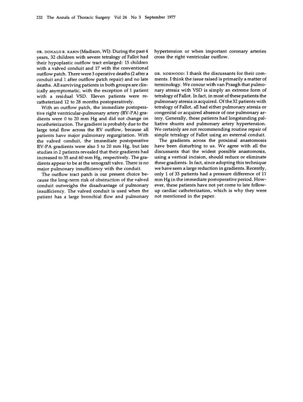 232 The Annals of Thoracic Surgery Vol 24 No 3 September 977 DR. DONALD R.