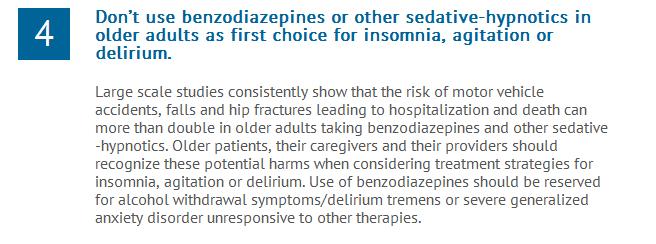Benzodiazepines in the Elderly 17 Increased risk of falls (57% for benzos, 97% for Valium) Increased risk of MVAs Increased risk of hip