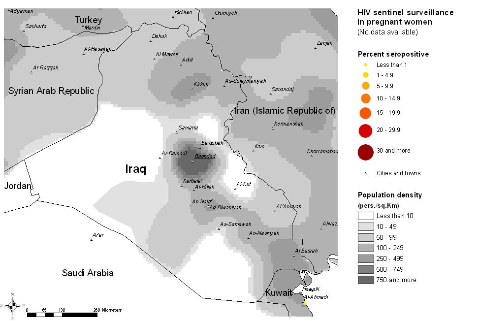5 Iraq Maps & charts Mapping the geographical distribution of HIV prevalence among different population groups may assist in interpreting both the national coverage of the HIV surveillance system as