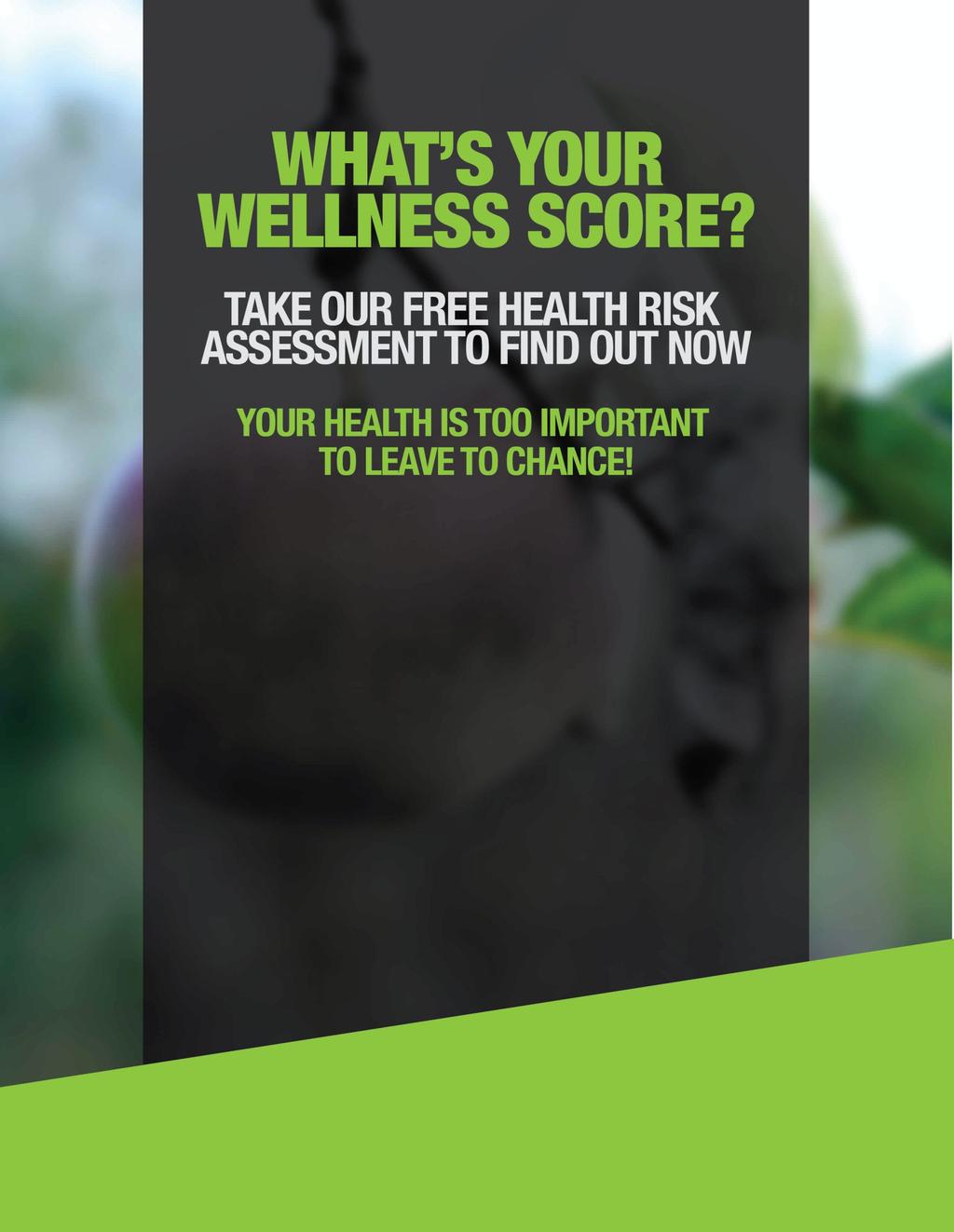 VISIT US ON FACEBOOK OR GO TO OUR WEBSITE NOW TO TAKE OUR FREE HEALTH RISK ASSESSMENT AND FIND OUT YOUR WELLNESS SCORE. www.