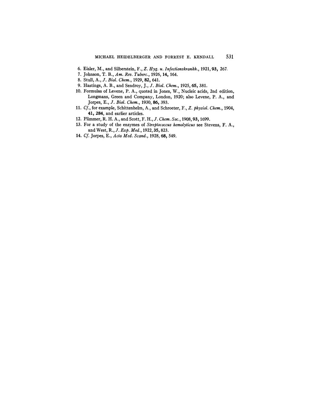 MICHAEL HEIDELBERGER AND FORREST E. KENDALL 531 6. Eisler, M., and SUberstein, F., Z. Hyg. u. Infectionskrankh., 1921, 93, 267. 7. Johnson, T. B., Am. Rev. Tuberc., 1926, 14, 164. 8. Stull, A., J.