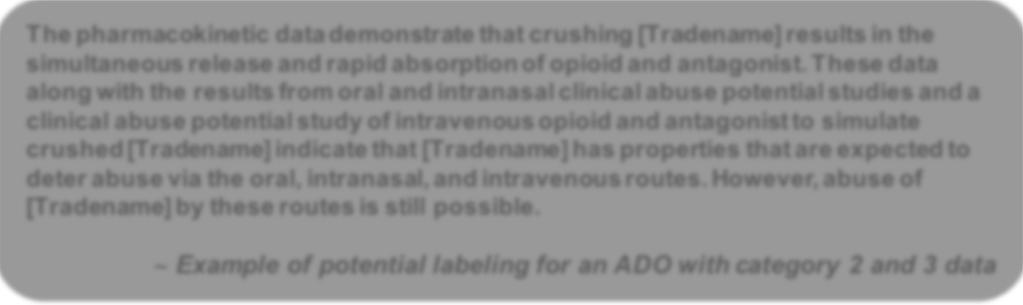 Where to Find Abuse-Deterrence Data and Labeling Refer to prescribing information section 9: DRUG ABUSE AND DEPENDENCE Includes descriptions and data regarding the specific product s abusedeterrent