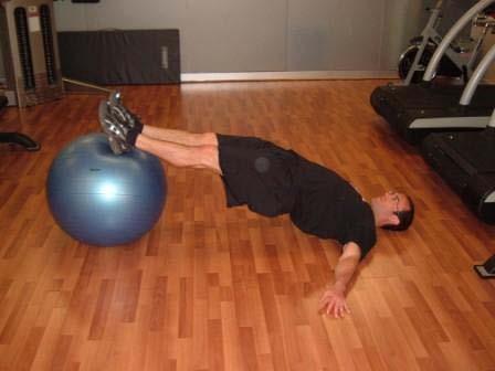 Exercise Descriptions Workout B Stability Ball Leg Curl Lie on your back with the soles of your feet on a medium-sized Stability Ball.