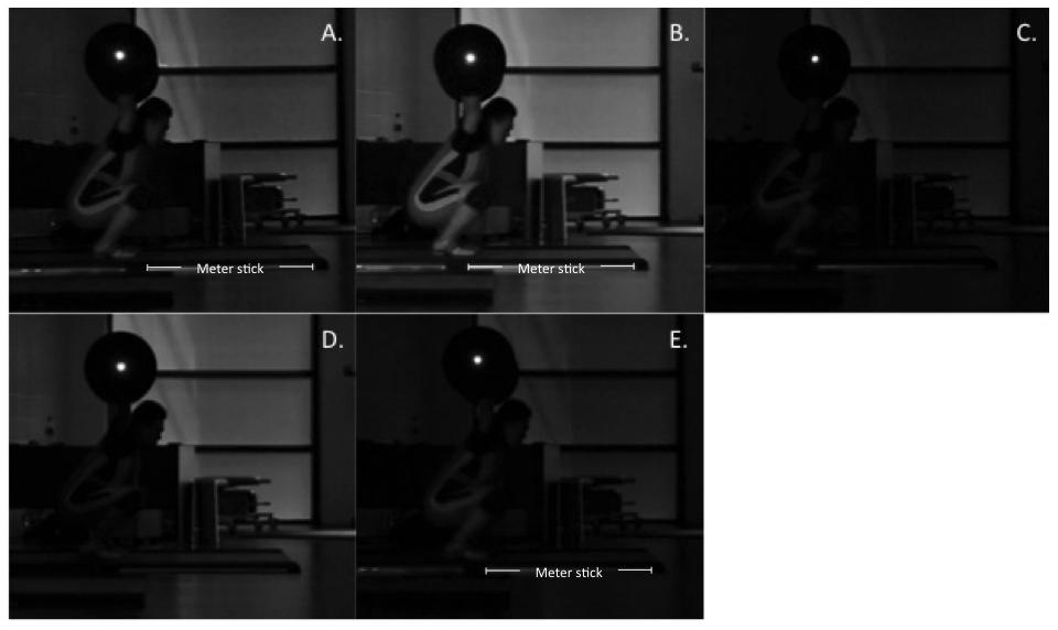 Figure 2. Individual frames from set 1 (A.), 2 (B.), 3 (C.), 4 (D.) and 5 (E.