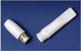 mouthpiece again and push the two pieces back together so they fit tightly Twist top to misalign marks and secure unit NICOTINE INHALER: During inhalation, nicotine is vaporized and absorbed across