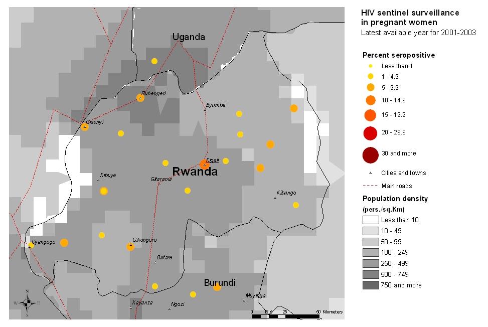 5 Rwanda Maps & charts Mapping the geographical distribution of HIV prevalence among different population groups may assist in interpreting both the national coverage of the HIV surveillance system