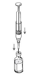 5. Push the tip of the filling needle into the center of the insulin vial s rubber membrane. Push the plunger rod down so that all air from the cartridge enters the insulin vial. 6.