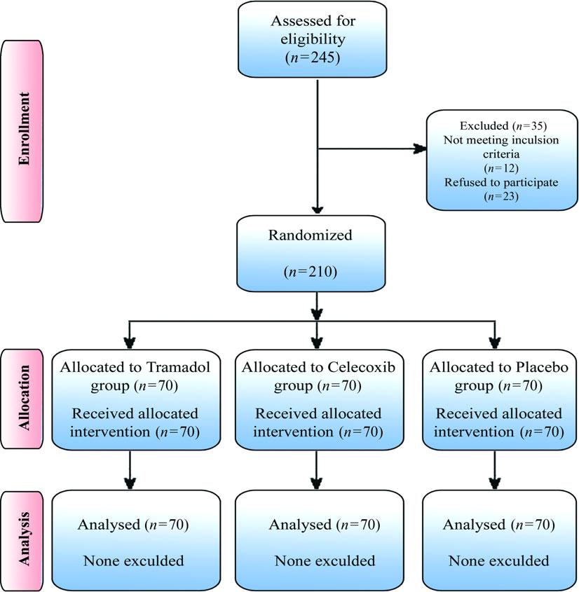 62 Hassan et al. Figure 1 Consort flow diagram for the study of Tramadol versus Celecoxib for reducing pain associated with outpatient hysteroscopy.