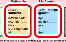 GLP-1 recept agonist low risk loss GI If HbA1c target not achieved after ~3 months of dual therapy, proceed to 3-drug combination (der not meant to denote any specific preference choice dependent on
