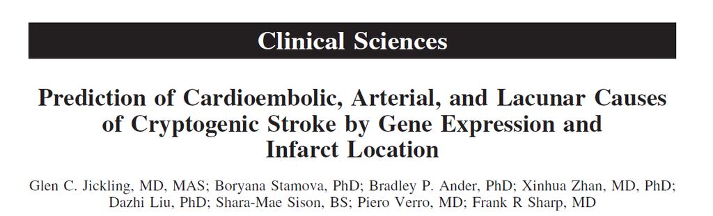 Prevalence of cryptogenic stroke of possible cardiac origin Gene expression profile in blood RNA - suggests