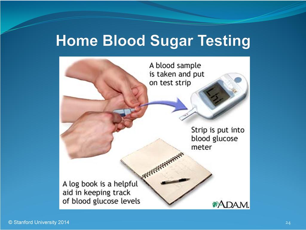 Sa m pl e Stanford Youth Diabetes Coaches Program Instructor Guide People with diabetes can check their blood sugar levels at home using a glucose meter.