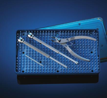 Kit includes sterilization case, two cranial drill bits with depth stop and implant insertion tool.