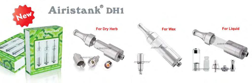 Airistank DH1 3-IN-1 kit-patent Product 1 Body Tube With Mouthpiece,1Dry Herb Chamber,1 Wax Chamber,1 Metal Cover With Wick,1 E-Liquid Bottle,1 Connect Base,1 Cleaning Brush,1 Manual,1 Gift Box 1.