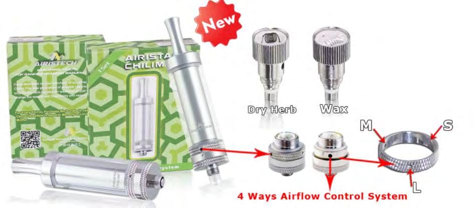 4.Detach heating chamber design,easy to clean. Airistank Chilim (For wax and dry herb)-patent Product 1 Whole Device,1 Wax Coil Head,1 Dry Herb Coil Head,1 cleaning brush,1 EVA and 1 Gift Box 1.
