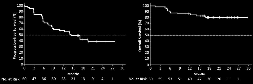 Progression-Free Survival and Overall Survival PFS OS Median follow-up: 19.4 mo (95% CI: 17.6, 22.3) Median follow-up: 19.4 mo (95% CI: 17.6, 22.3) IRC InvesIgator Median PFS (95% CI) 14.2 (8.