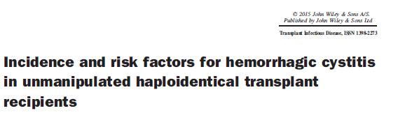 CI hemorrhagic cystitis in unmanipulated haplo recipients, n=33 Probability of OS in unmanipulated haplo recipients 62% [95% CI:42-76] 1