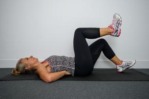 You can keep your head on the floor to emphasise the lower abdominals more or bring you head and shoulders off the floor to work the upper portion of the abdominals as well.
