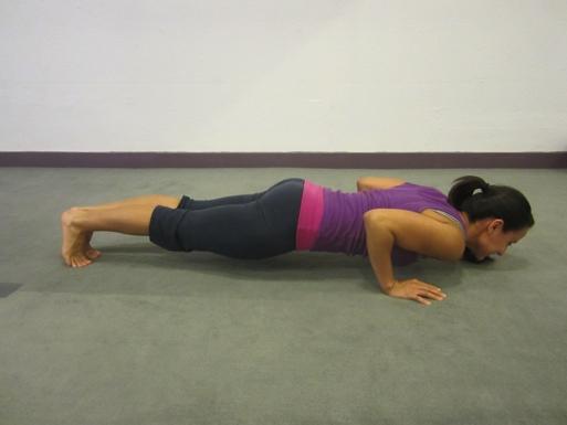 Core- X Push Up Back Start with your legs straight back, toes curled under. Hands placed down directly under the shoulder. Bend elbows back towards the waistline for a push up.