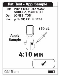 Page 5 of 6 8. When the warming up process is complete, a further beep tone indicates you can now apply the sample. The display reads: 9. Using a pipette or syringe apply exactly 150 µl (0.