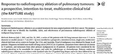 of experience with RFA for NSCLC Multicenter study of RFA in