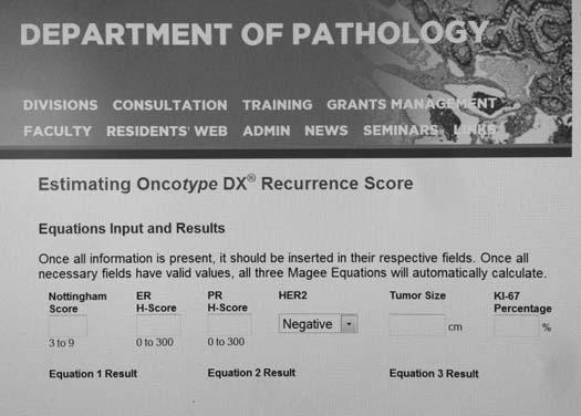 Prediction of the Oncotype DX recurrence score: use of pathology-generated equations derived by linear regression analysis Molly E Klein, David J Dabbs, Yongli Shuai, Adam M Brufsky, Rachel