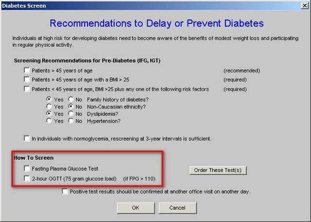 2. The second way is with a 2-hour Oral Glucose Tolerance Test (OGTT). You can order the FBG, by clicking on the button, "Order these tests" 1.