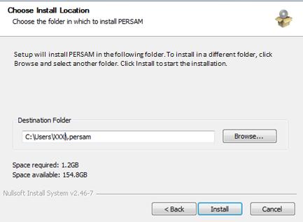 procedure Choose installation directory Select the destination folder and click on 'Install'